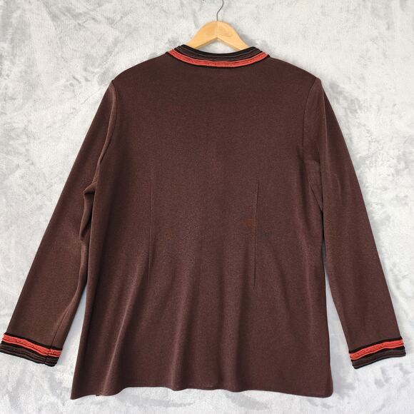 Exclusively Misook Cardigan Sweater Womens XL Cocoa Brown Burnt Orange Vintage - Picture 4 of 6